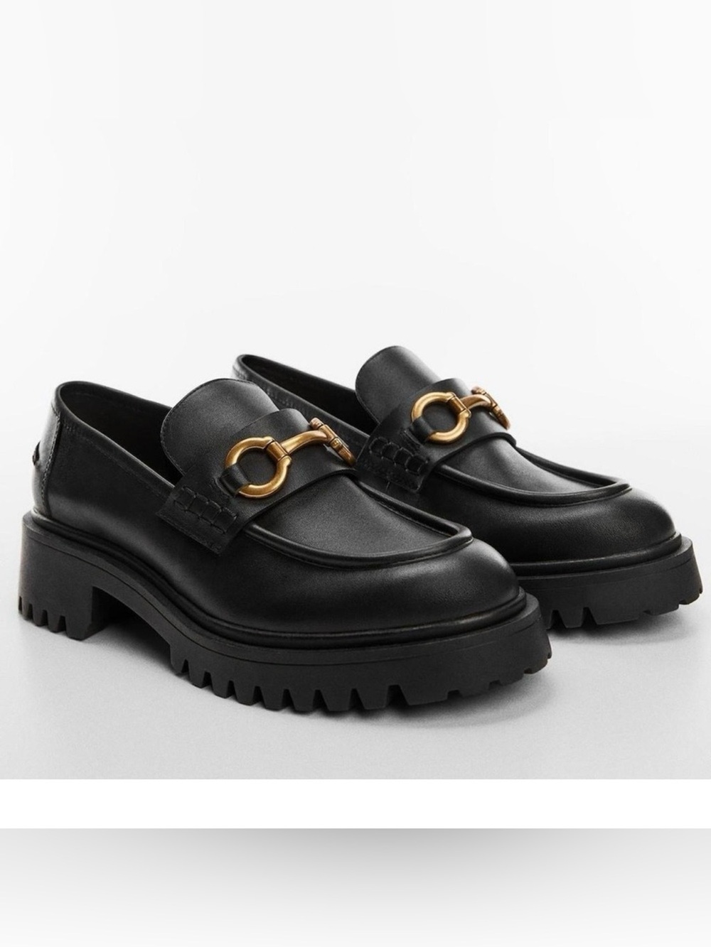MANGO Chunky Leather Lug Sole  Horse-bit Loafers